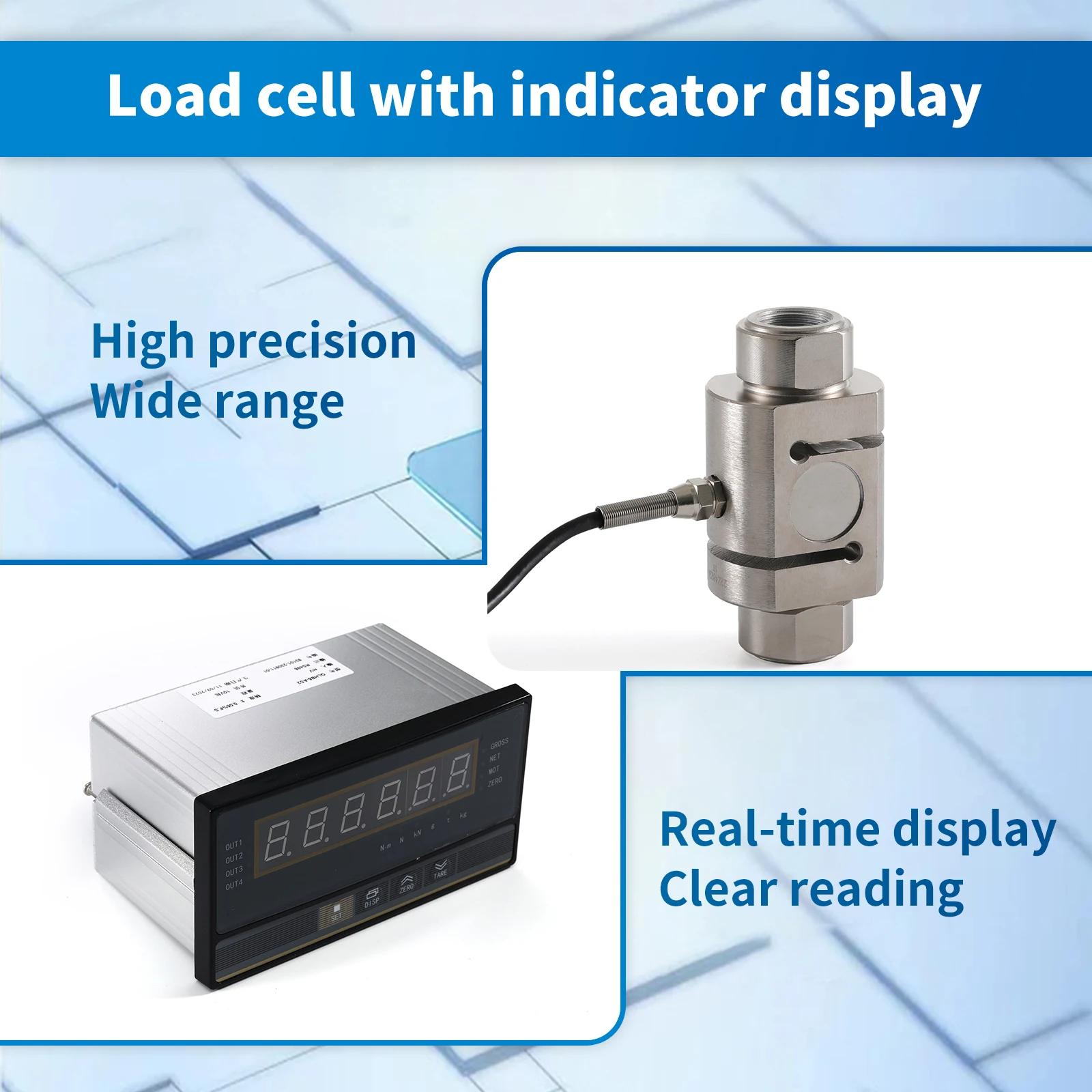 

Load Cell Sensor with Indicator Display Test Compression Force Weight Pressure Output 0-5V 0-10V 4-20mA Supply 100-240V/AC