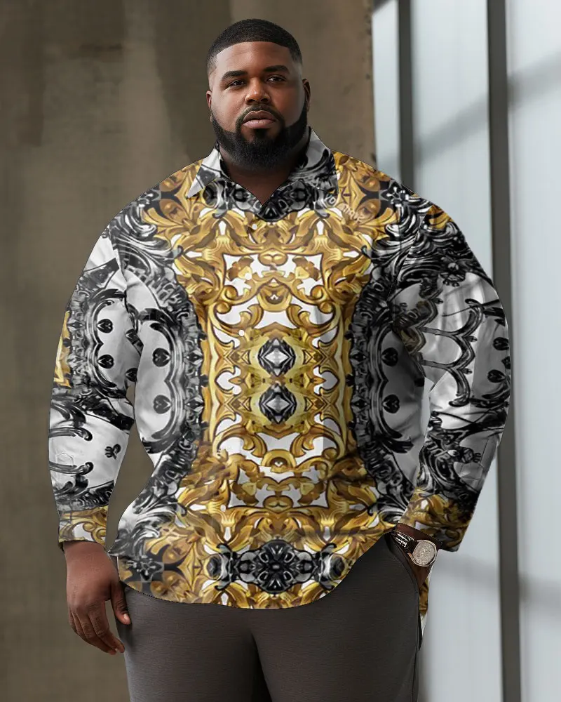 Biggmans Plus Size Shirt For Men\'s Clothing Summer Black Dragon Printing Long Sleeve Single Deduction Customization 7XL 8XL 9XL