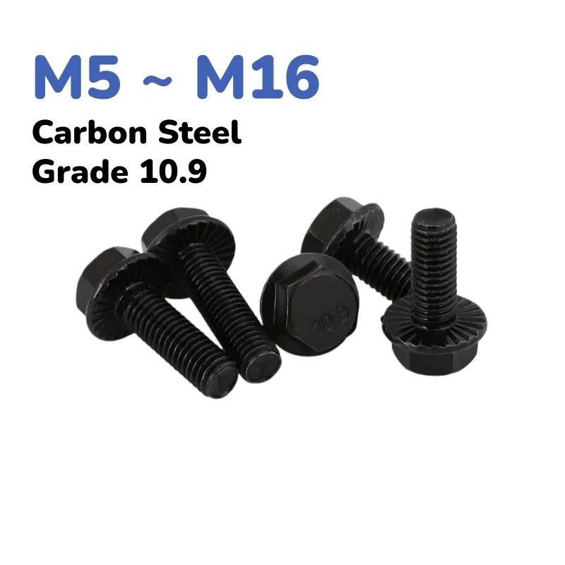 M5 M6 M8 M10 M12 M16 10.9 Grade Black Hex Washer Head Flange Bolts High Strength Hexagon Flange Head Fastener Screws