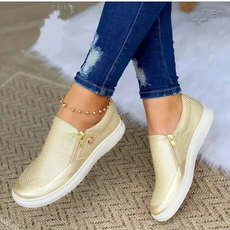 Spring Vulcanize Shoes Women Ladies Slip-On Flat Casual Shoes Fashion Leather Platform Sneakers for Women 2022 Zapatillas Mujer