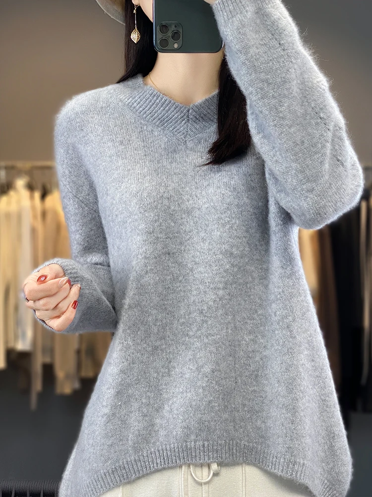 

Базовый осенне-зимний женский свитер из плотной 100% мериносовой шерсти, женский вязаный пуловер, свободная одежда с длинными рукавами, топы, женский джемпер