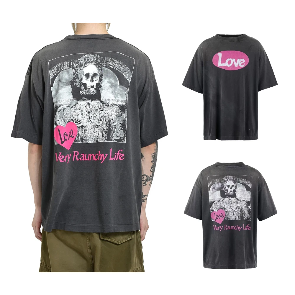 

T Shirt for Man Saint Love Printed Y2k Clothes Streetwear Graphic T Shirts Retro Black Vintage Cotton Short Sleeve T Shirt Man's