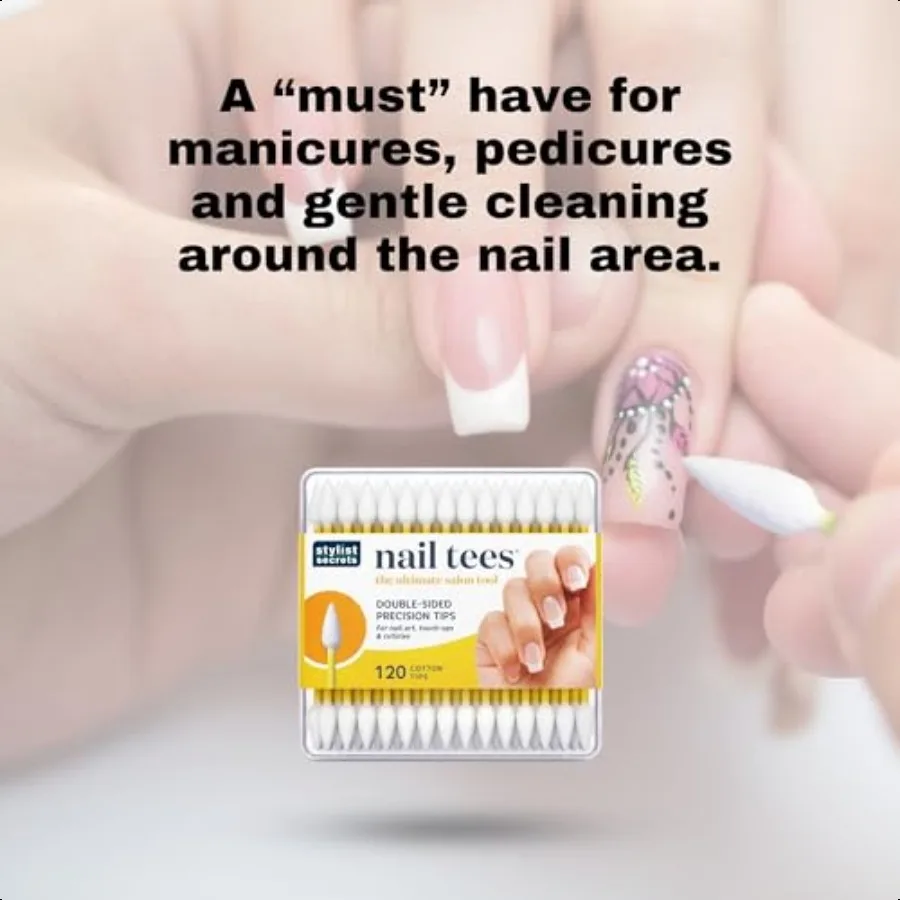 Fran Wilson NAIL TEES BAUMWOLLSPITZEN 120 Stück 2er-Pack Das ultimative Nagelwerkzeug Mehrzweck-Doppelseitentupfer mit spitzen Enden für
