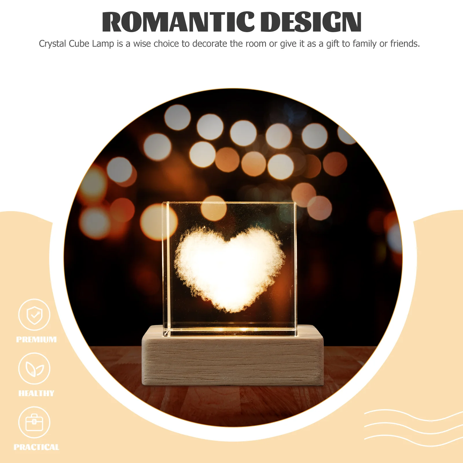 

Night Light Ornament Lamp for Bedroom Cube Lights Crystal Space Decorative Bedside Glass Couple Decoration
