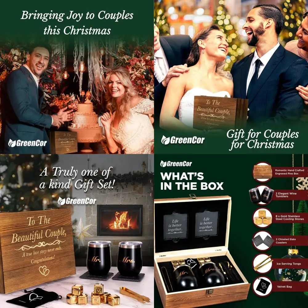 

Couples' Christmas Engagement Gift: 'Beautiful Duo' Wine Tumblers - Bridal Shower & Wedding Set - Mr. & Mrs. Tumbler Pair