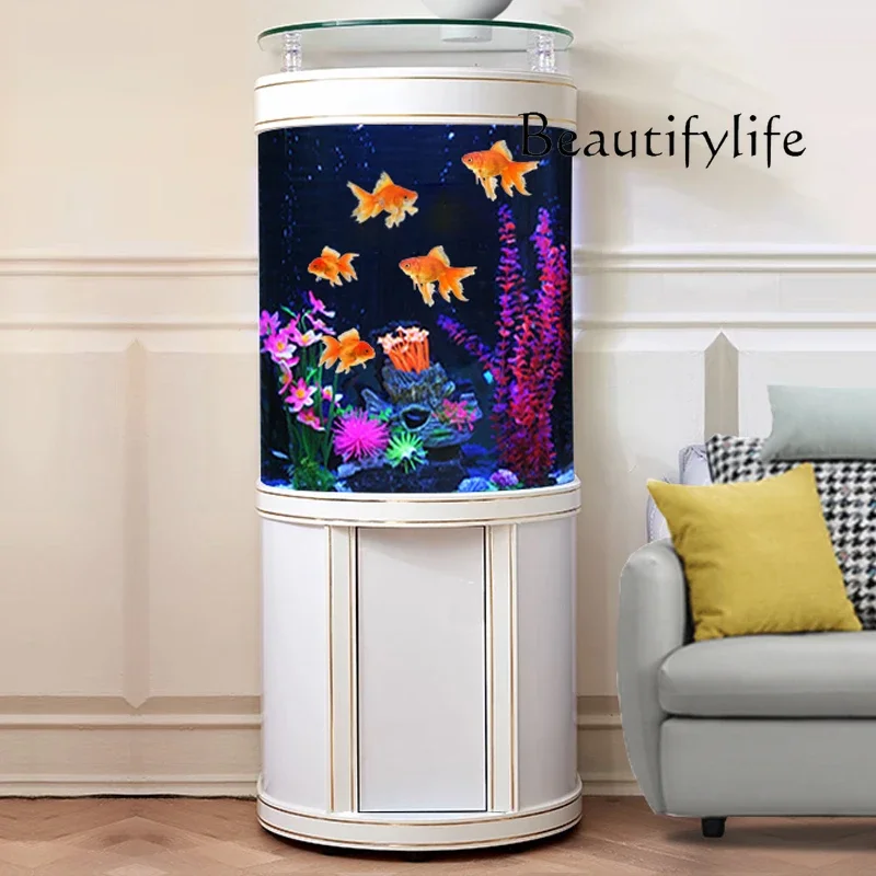 

Semi-round bottom filter fish tank floor-to-ceiling medium-sized living room household glass lazy water-free aquarium