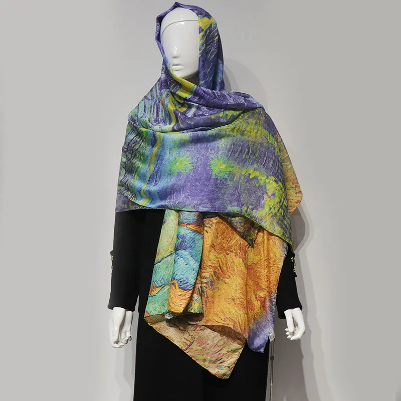 Van Gogh's Popular High-Quality Mulberry Silk Scarf, Versatile and Fashionable Warm Long Scarf Shawl