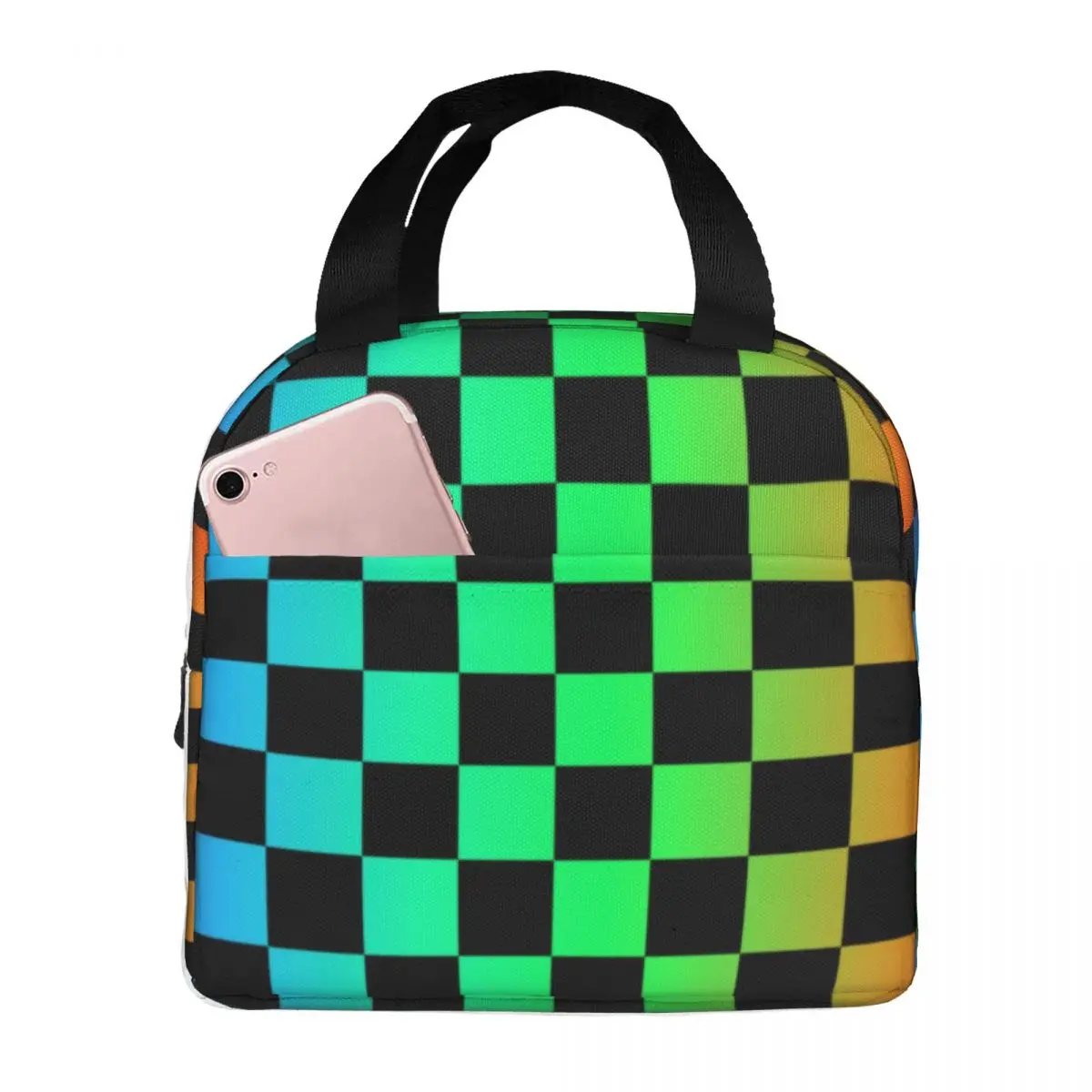 Rainbow Checkers Checkerboard Insulated Lunch Bags for Women Resuable Thermal Cooler Bento Box Outdoor Camping Travel