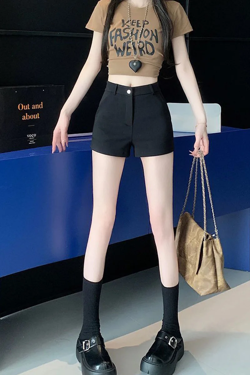 Korean High Waisted A Line Shorts Ladies Solid Color All-Match Slim Casual Short Pants Women Sexy Hot Girl Elastic Tight Shorts
