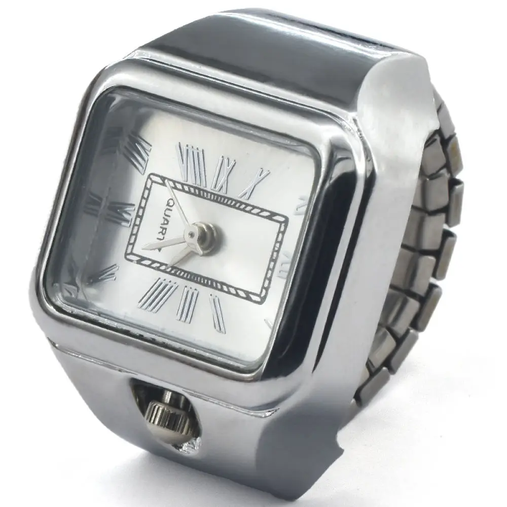 Creative Alloy Finger Ring Watch Square Dial Casual Quartz Timepiece Decorative Accessory For Couple Fashion Gift