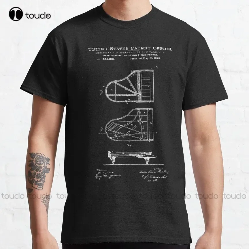 Steinway Piano patente camiseta clásica blanca personalizada Aldult adolescente Unisex impresión Digital camisetas regalo personalizado Xs-5Xl camiseta