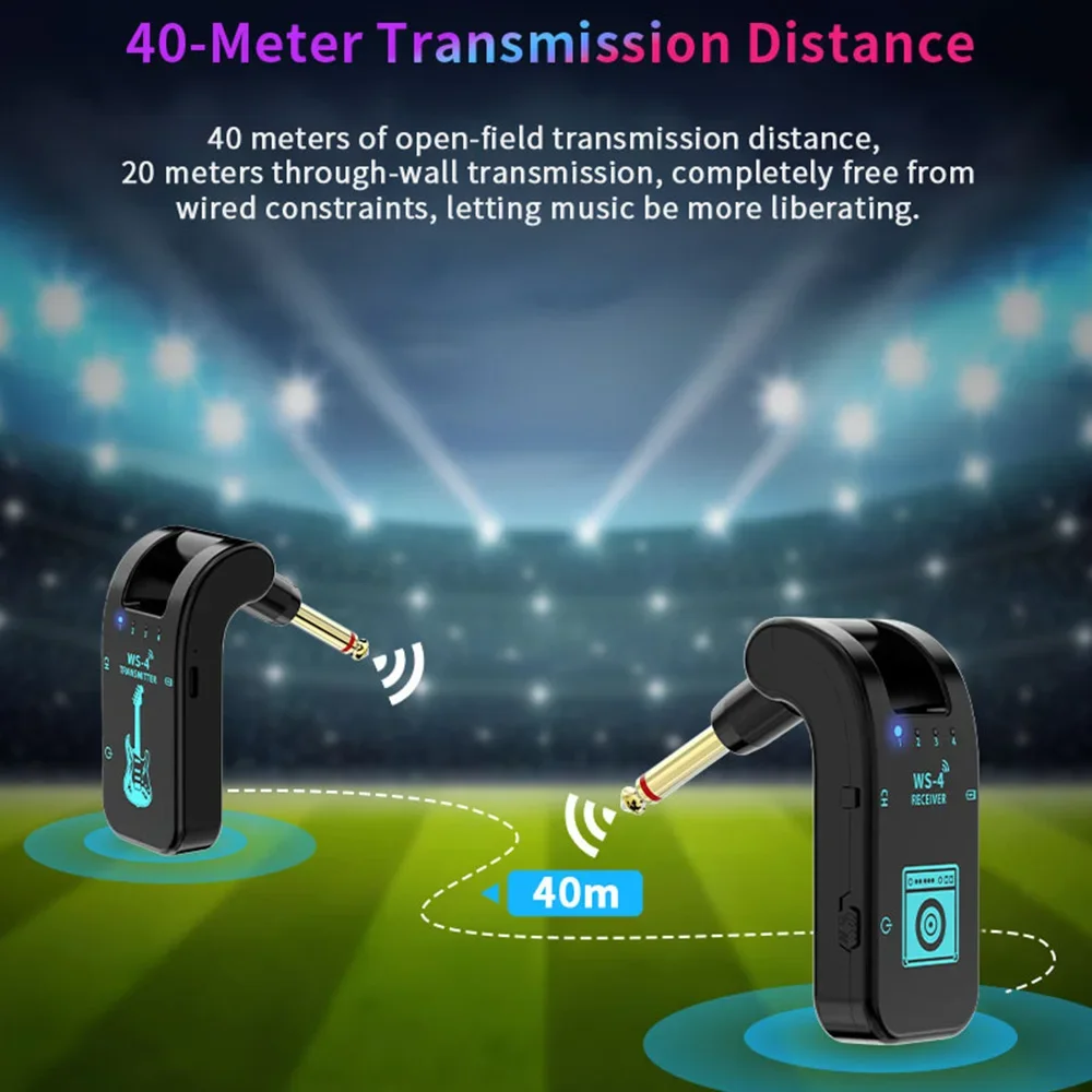 Transmisor receptor de guitarra inalámbrico 2,4G, sistema de guitarra, transmisión en tiempo Real de 48K/16 bits, enchufe giratorio de 282 grados para guitarras