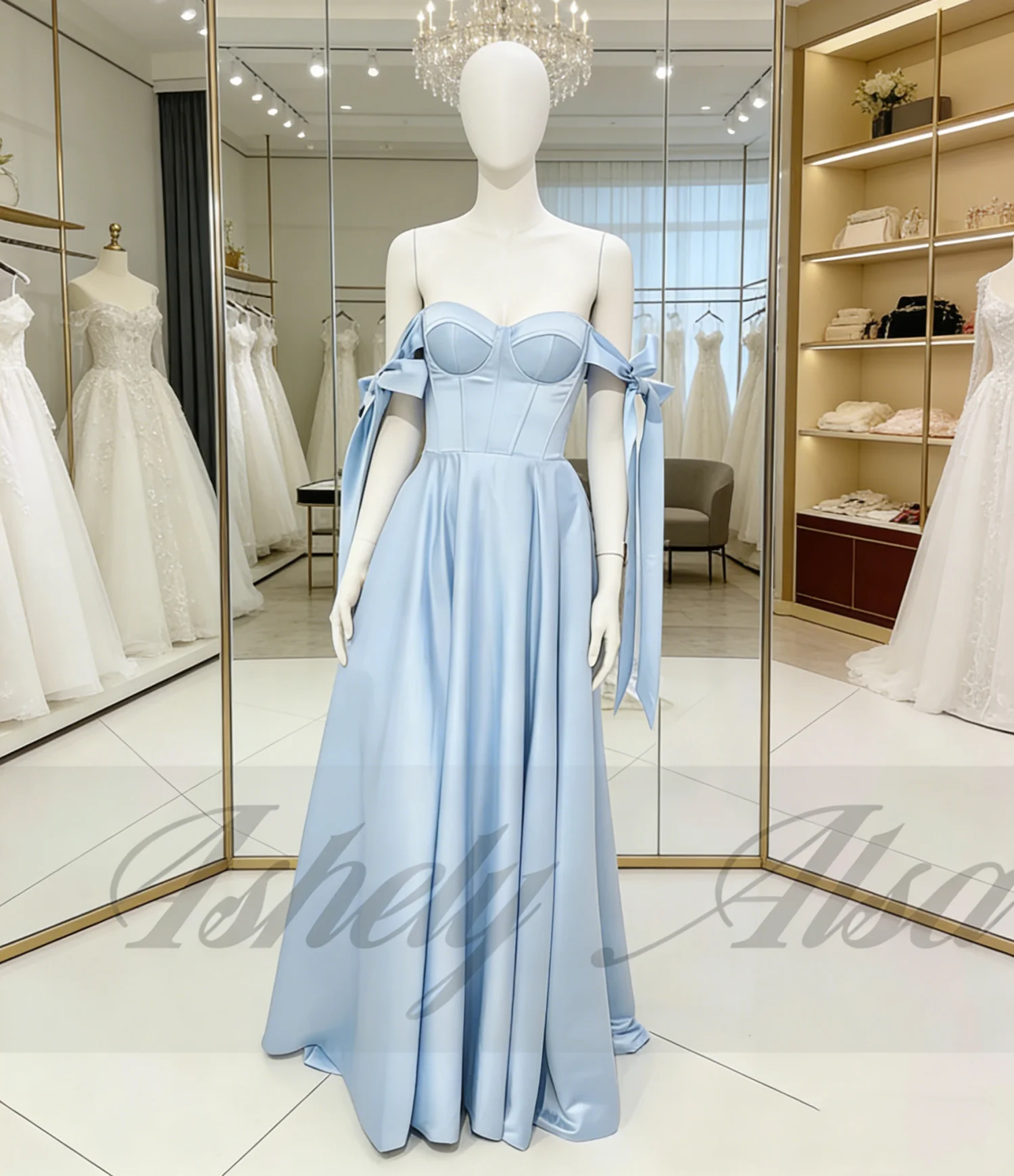 

Sky Blue Cheap Long Prom Dresses Cap Sleeve Satin A Line Floor Length Formal Evening Occasion Wear Wedding Party Gown Customized
