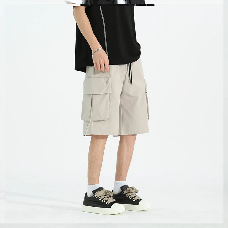 Hip Hop Fashion Joggers Techwear Men Cargo Shorts Multi-Pockets Outdoor Casual Baggy Shorts Drawstring Summer Beach Stretch