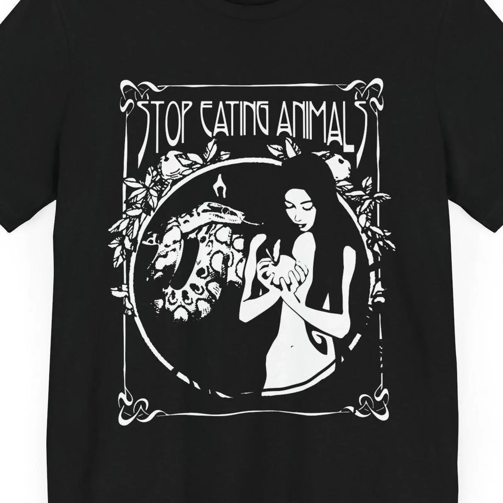 Stop Eating Animals Vegan T Shirt Art Nouveau Eve Lilith Garden of Eden Goth Punk Animal Rights Vegetarian vintage Washed
