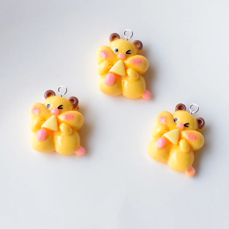 10pcs Cute Greedy Hamster Charms for Jewelry Making Lovely Resin Animals Pendants Diy Earring Keychain Findings C1264