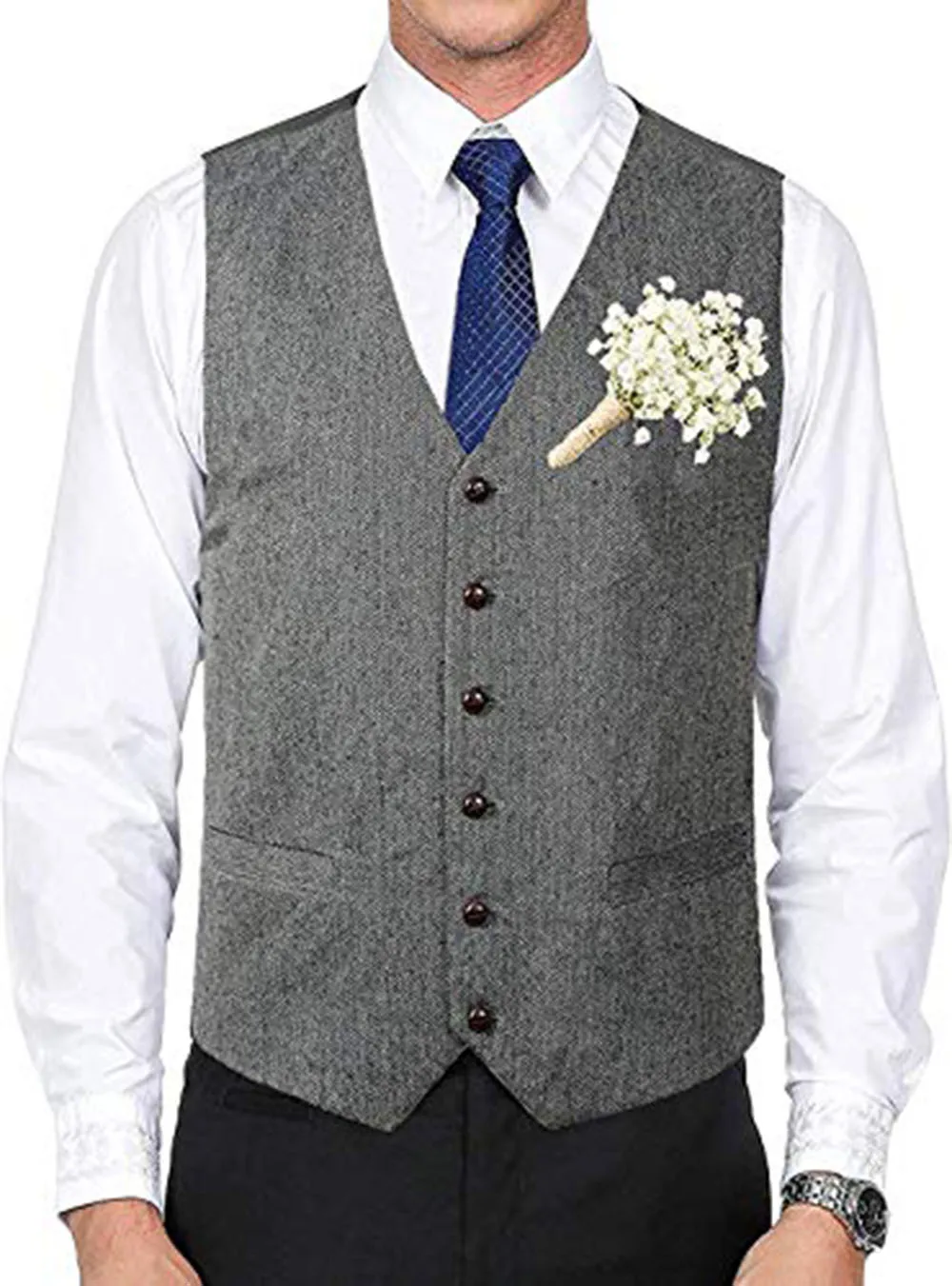 

6-Button 1Pcs Men's Waistcoat Herringbone Suit Vest V-Neck Oversize Customization Wedding Clothing Party Wear Suit Vest Tailored