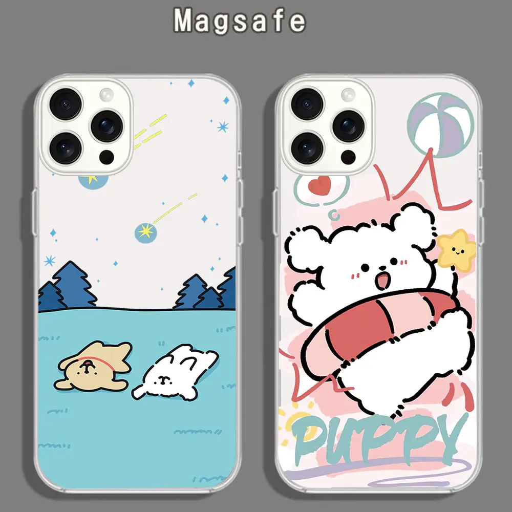 Cute Maltese Puppy Kawaii Lovely Dog Phone Case for iPhone 12 11 13 14 15 16 Max Pro Plus Magsafe Magnetic Wireless Cover