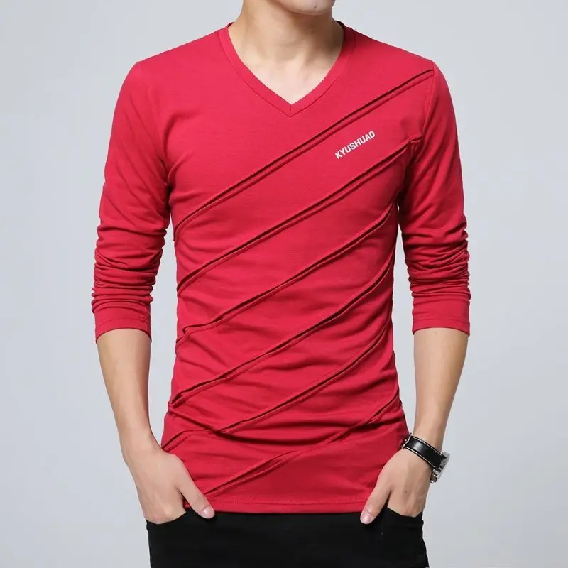 Black Slim Fit V Neck Tight Men's T-shirts Oversize Male Pullover Big Size 100℅ Cotton Sweatshirt High Brand Xxl Aesthetic Sale image 6