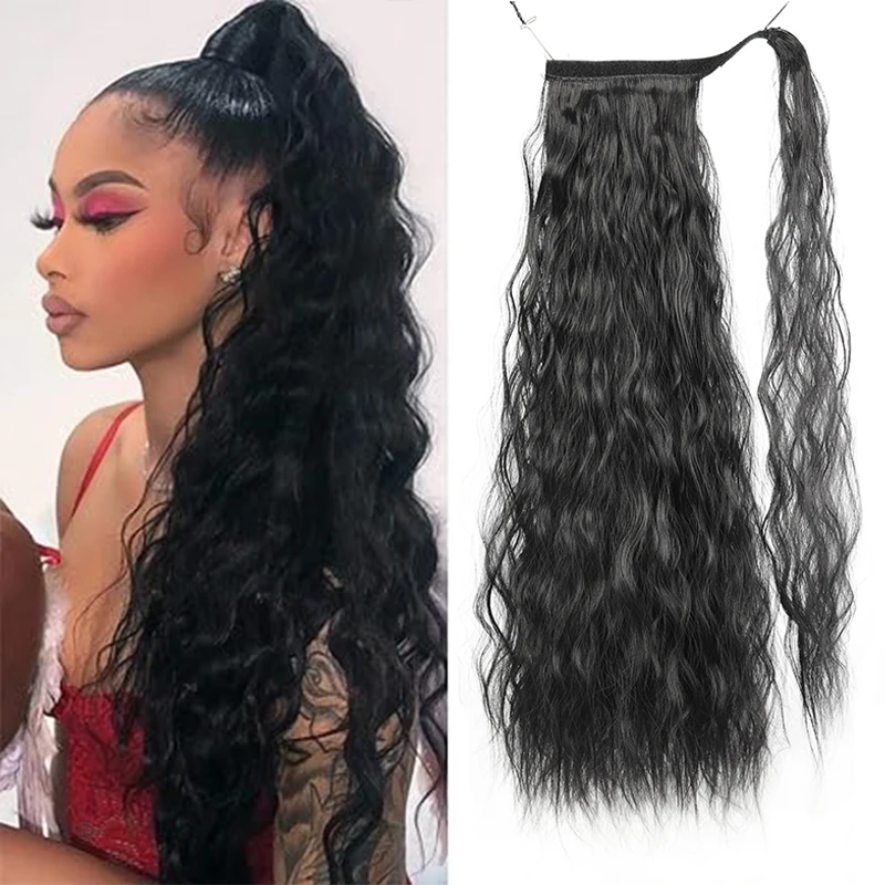 Magic stick corn whisker ponytail wrap style bubble wrap long ponytail wig heat-resistant fiber wig easy to wear and natural