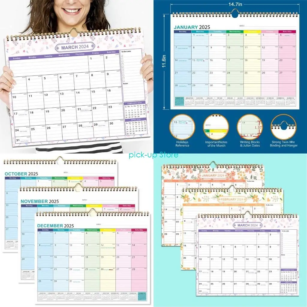 

Q5WA Wall Calendar Planner from 01. 2024-06. 2025 for Organizing Whole Month