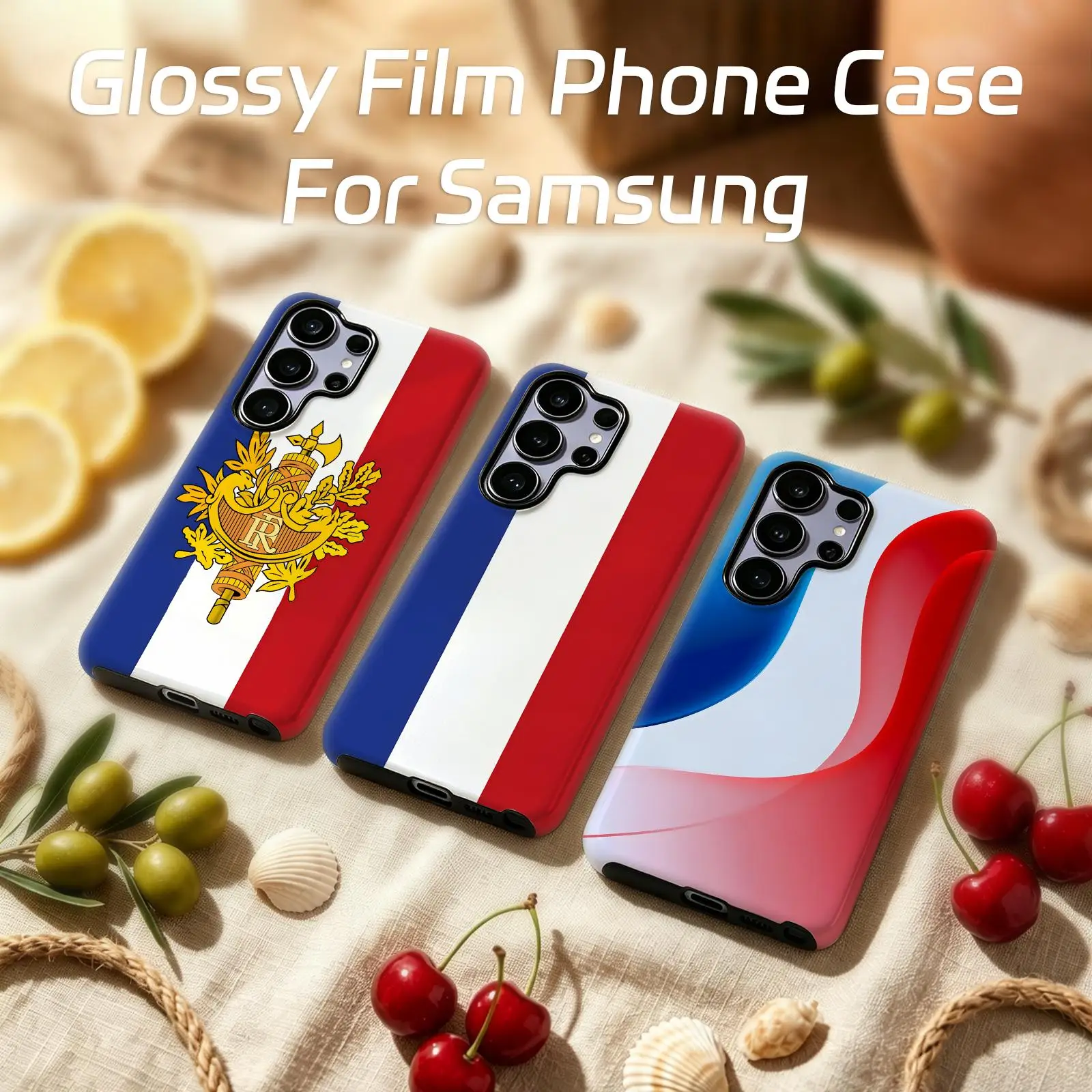 Phone Case For Samsung Galaxy S26 25 S24 S23 S22 S21 Ultra French national flag Glossy Film Phone Case