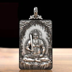 925 Silver Exquisite Chinese Style Pendant for Men Keel Chain Square Carved Thousand Avalokitesvara Bodhisattva Necklace Jewelry