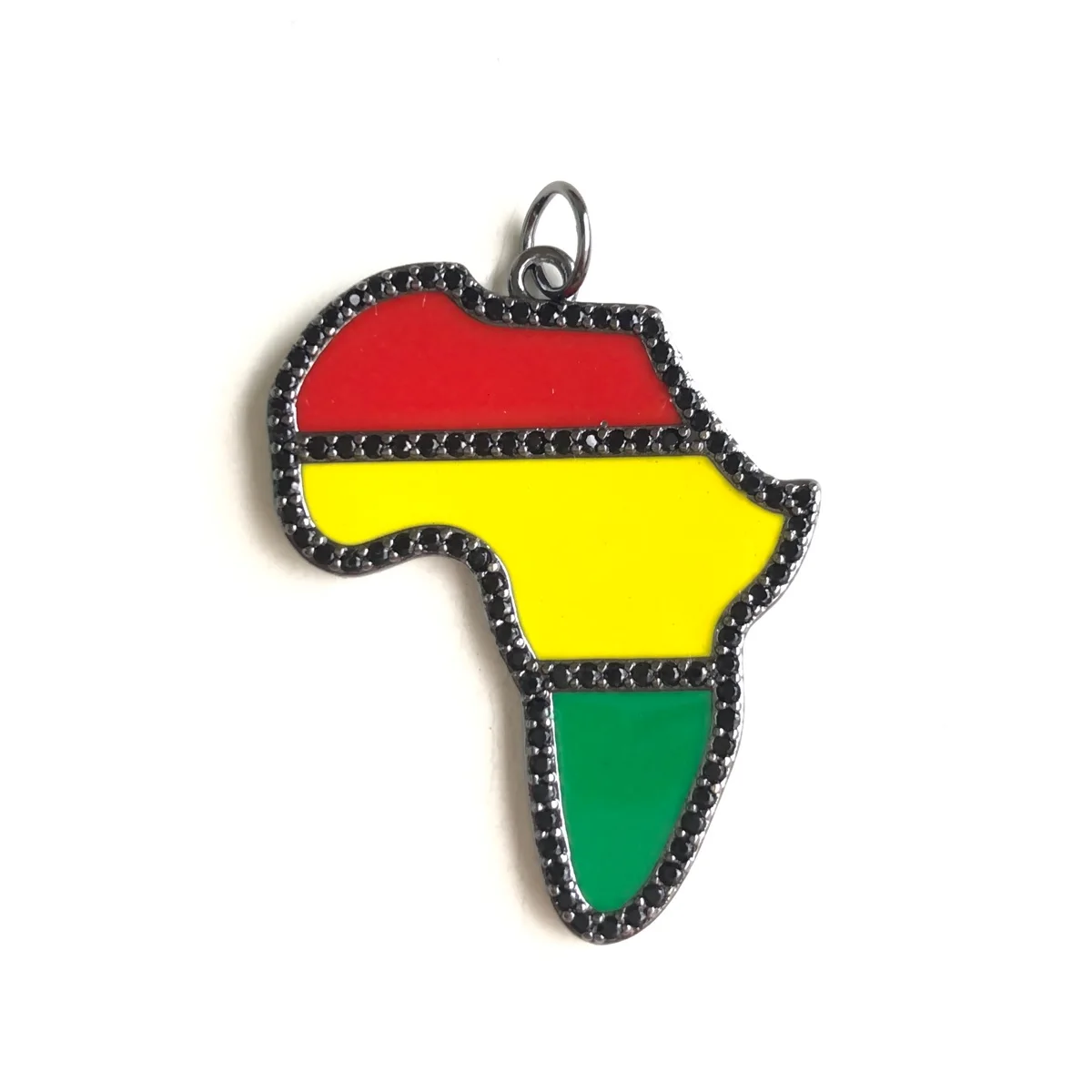 5pcs Red Yellow Green Enamel Zirconia Pave Africa Map Charm Black History Pendant for Bracelet Necklace Jewelry DIY Findings