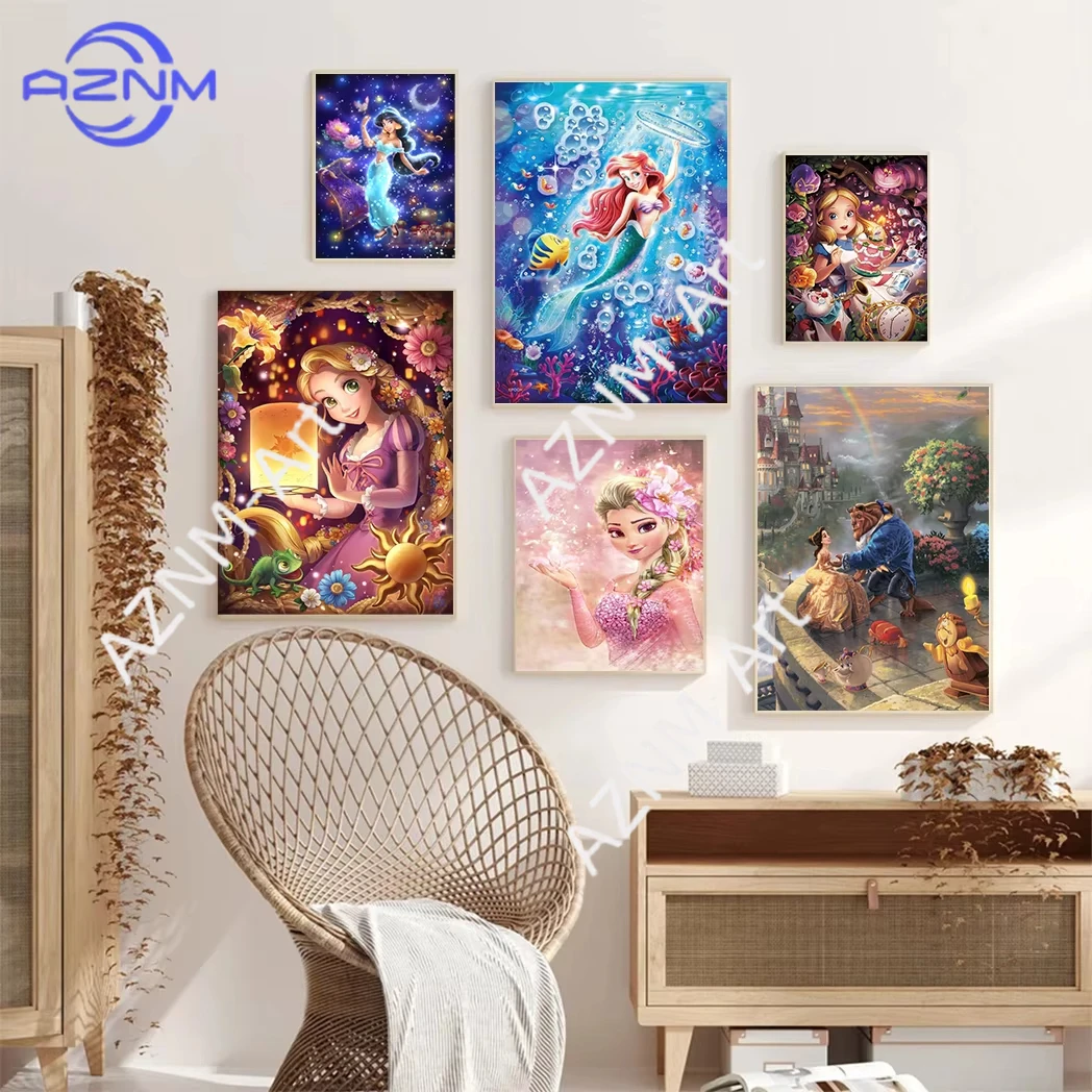 

1 шт., детский настенный художественный постер с героями мультфильмов, принт с принцессами Диснея, холст, картина, домашний декор, обои для интерьера комнаты, подарки