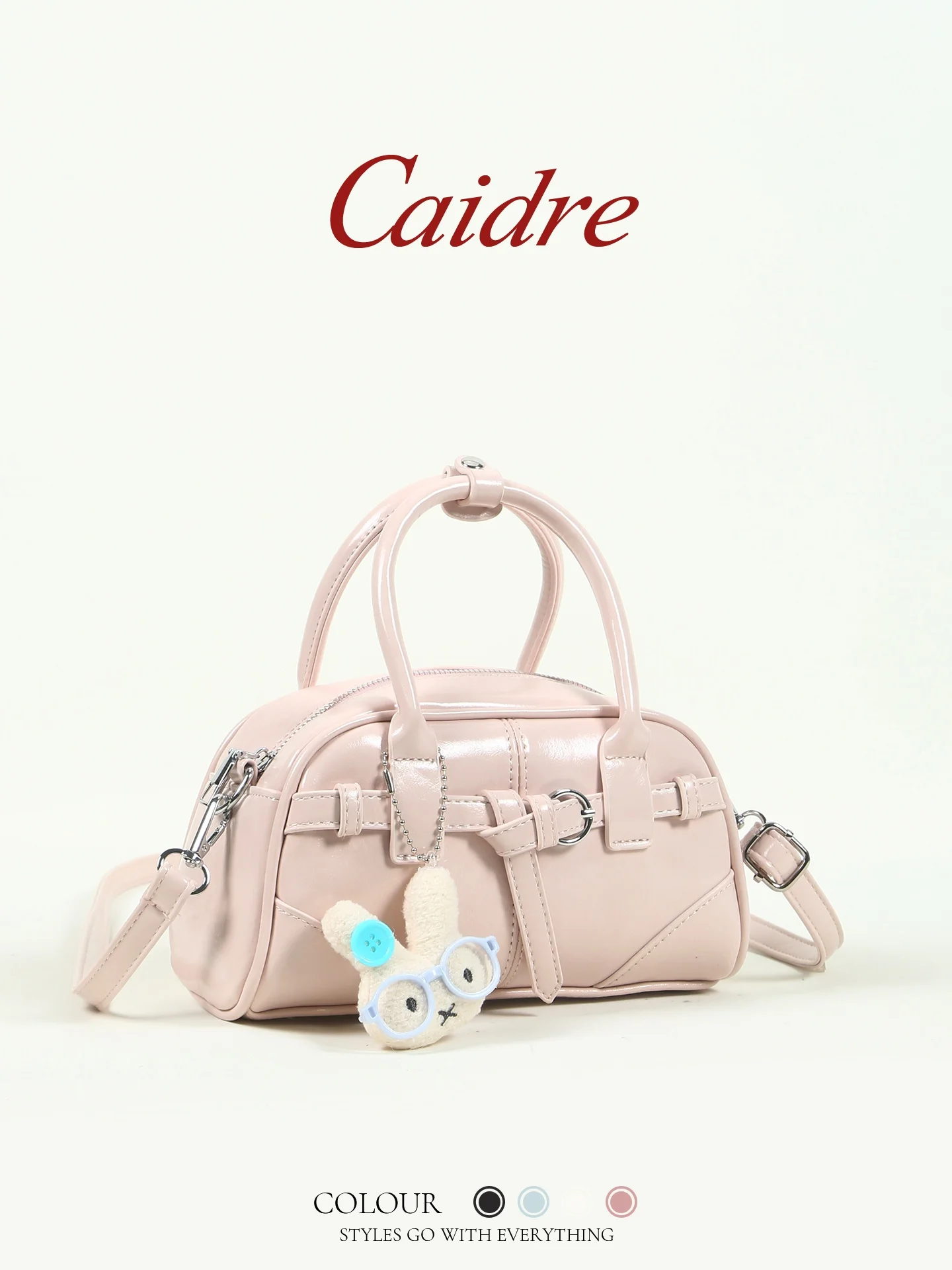 

Caidre Bowling Bag Cute Commuter Handbag Women's Crossbody Small Bag Korean Style Single Shoulder Soft Handle PU Leather
