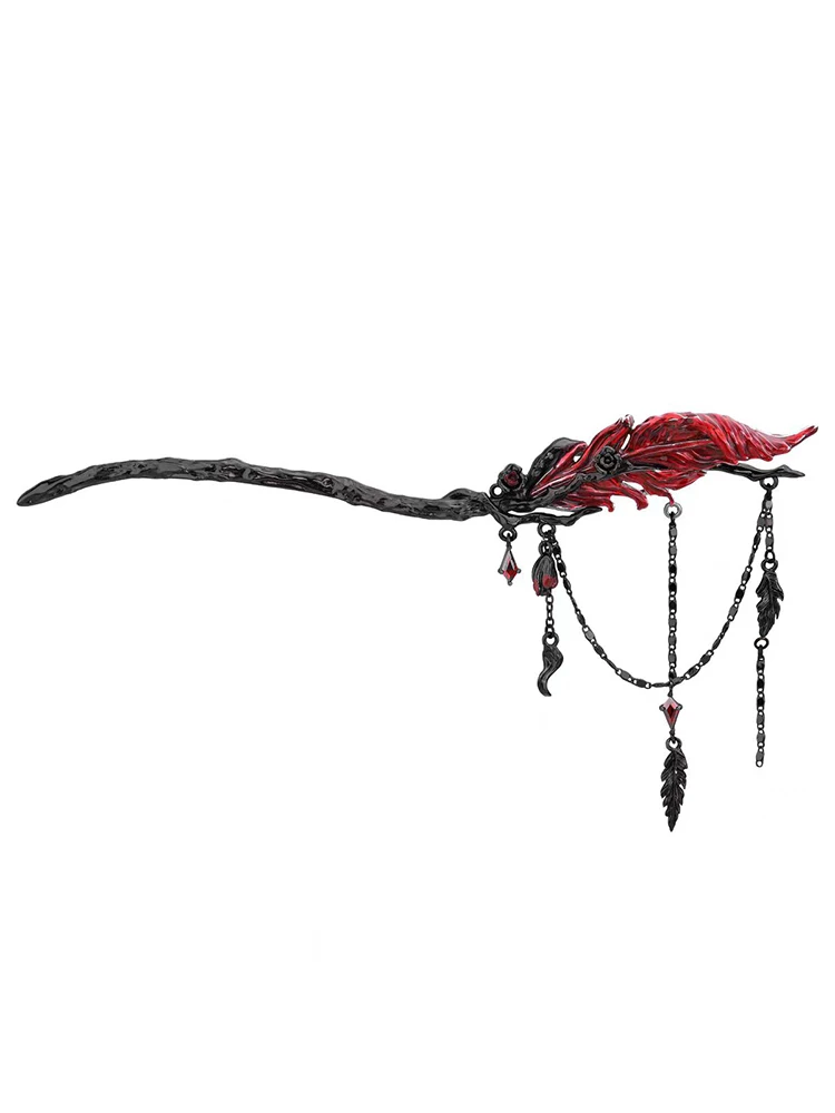 ZHUUHE Red Feather Hair Pins In Cyberpunk Style Are Party Gifts For Women Jewelry Accessories