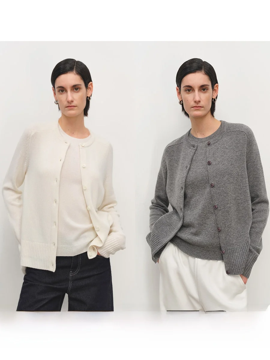 

Вязаный шерстяной кардиган MSBEAST с круглым вырезом и открытыми плечами, имитация двухслойности, для среднего возраста, весенняя мода