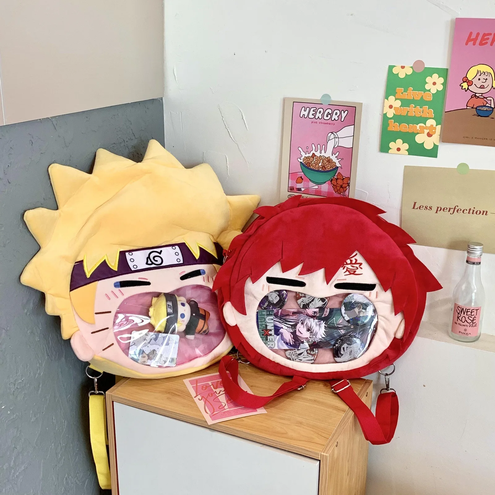 Naruto Backpack Anime Figure Sasuke Gaara Itabag Naruto High Capacity Transparent Makeup Storage Travel Bag Toys Children's Gift