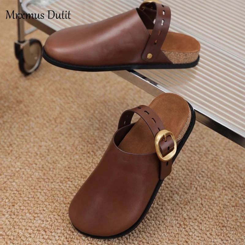 Mrxmus Dutit2023 Fashion New Women Genuine Leather Spring Burkan Clogs Thick-soled Sandals Solid Simple Casual Shoes Female Chic