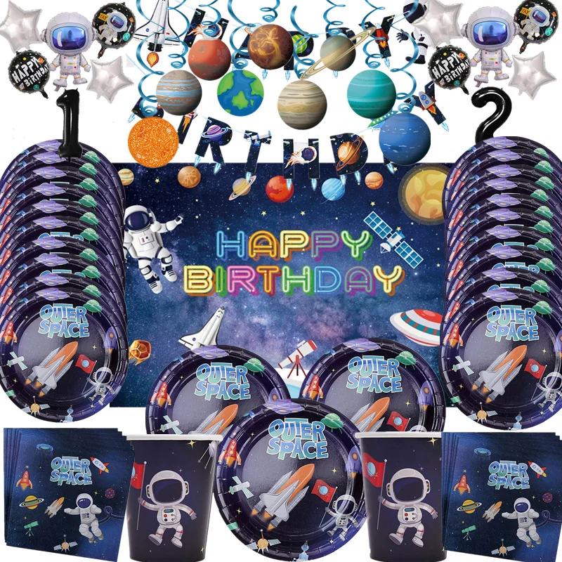 Sky Theme Party Supplies Decoration Galaxy Party Plates Cup Balloons Happy Birthday Party Disposable Cutlery sets