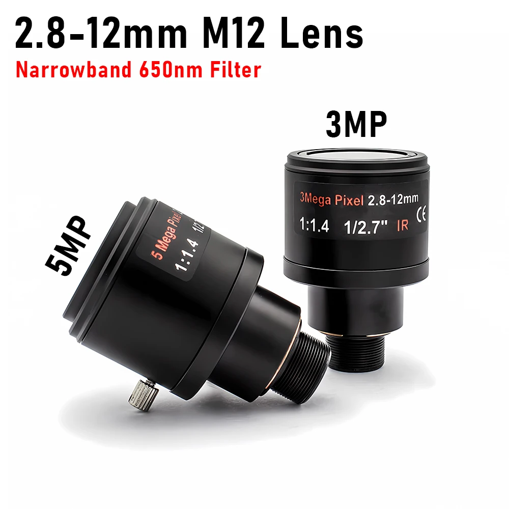 2.8-12mm Manual Focus Varifocal Lens M12 Mount With Narrowband 650nm Filter CCTV Security Camera Lens For Action Sports Camera