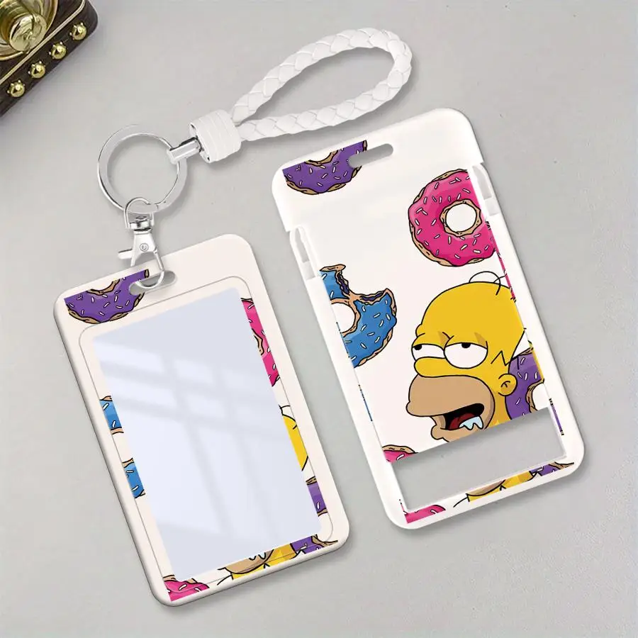 Simpsons Cartoon Homer Donuts 1Pc Card Holder Retractable Credit Card Holders Holders Child Bus with lanyard Badge Bank ID Cover
