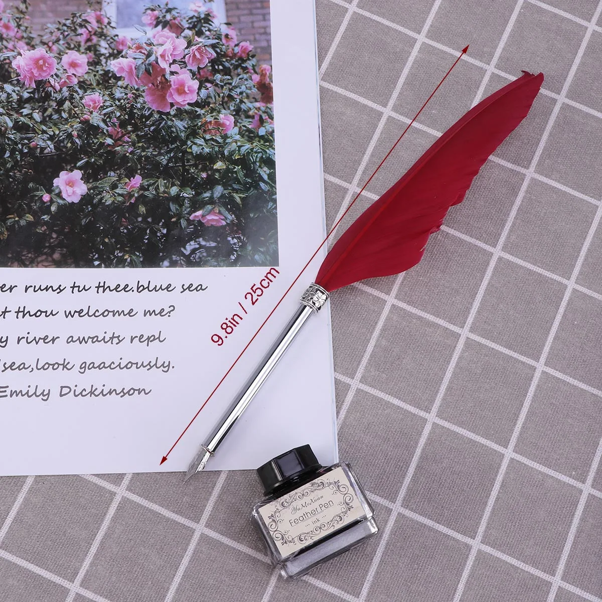 

1 set Pen Set Retro Vintage Writing Instrument With Ink Box Wine Red Natural Real Design For Wedding Decor