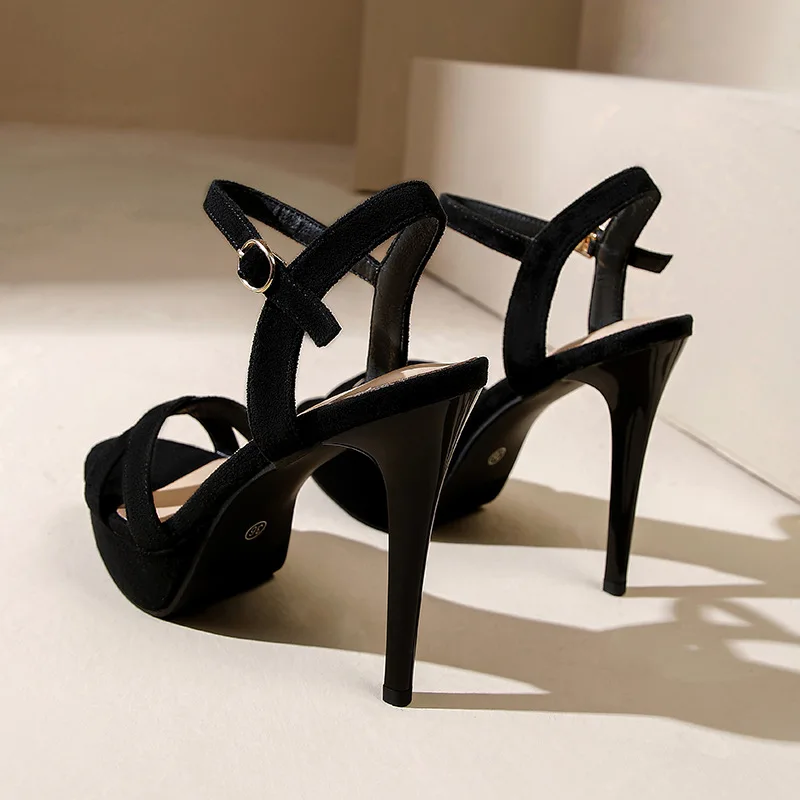

Elegant Summer Women's Black Platform Sandals Chunky High Heels Fashion Classic Ladies Party Shoes