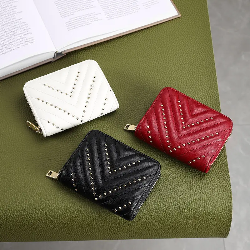 LAYRUSSI Card Holder Female 2022 New Rivet Organ Type Bank Credit Card Case Business Card Wallet Driver's License Purse Pocket