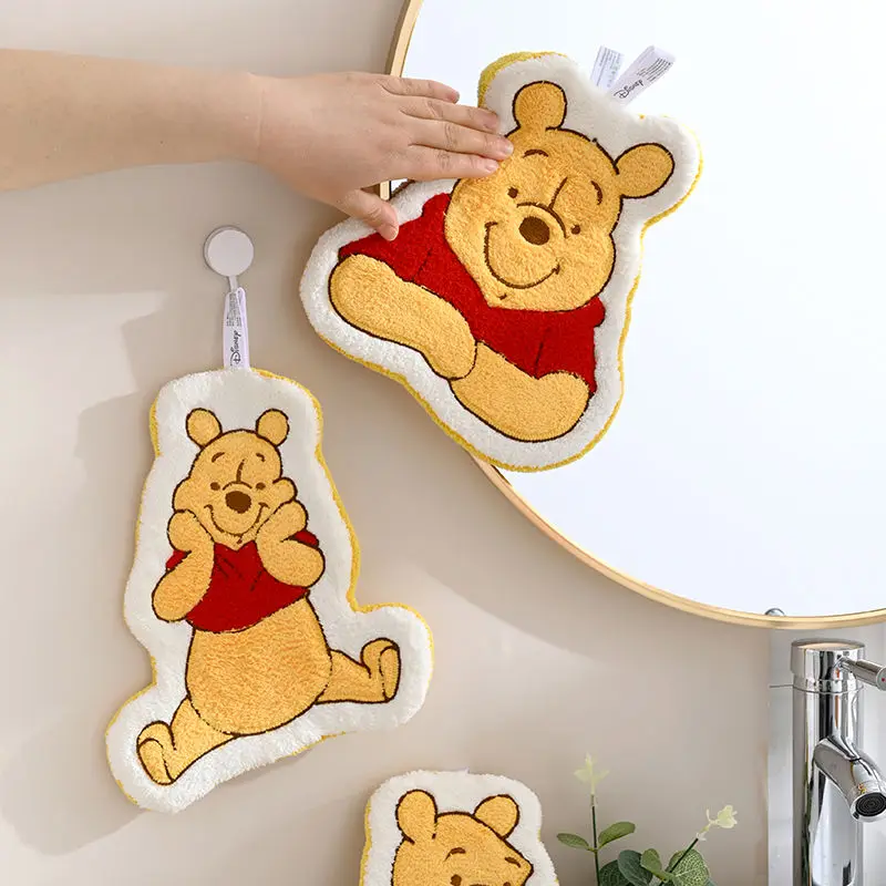 Disney Winnie Pooh Cute Absorbent Hanging Type Embroidered Towelette Home Decor Kids Coral Velvet Hand Towel Bathroom Supplies