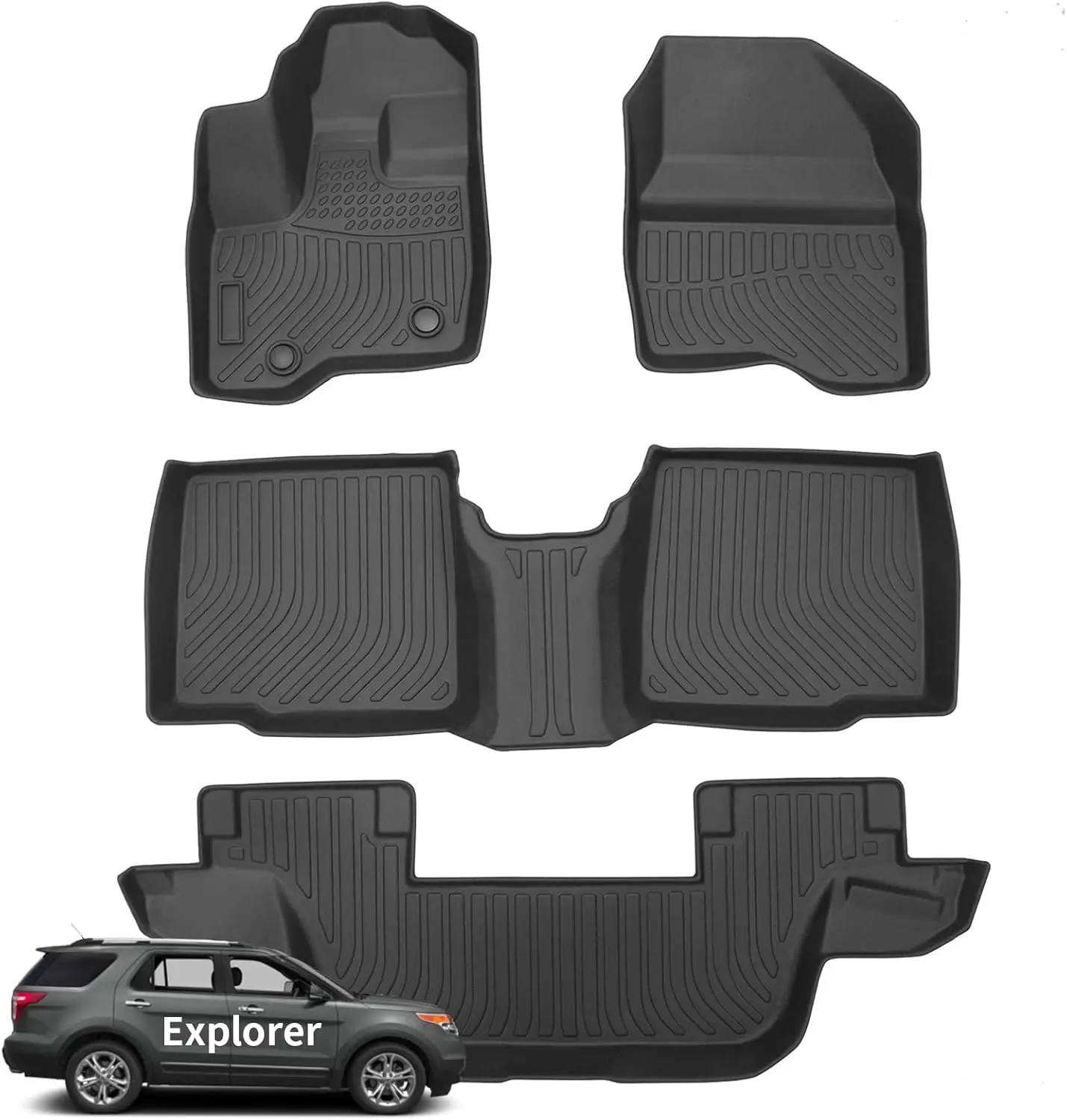

All Weather TPE Floor Mats for 2011-2014 Ford Explorer 7 Seats, Waterproof Heavy Duty Custom Fit Black Liners