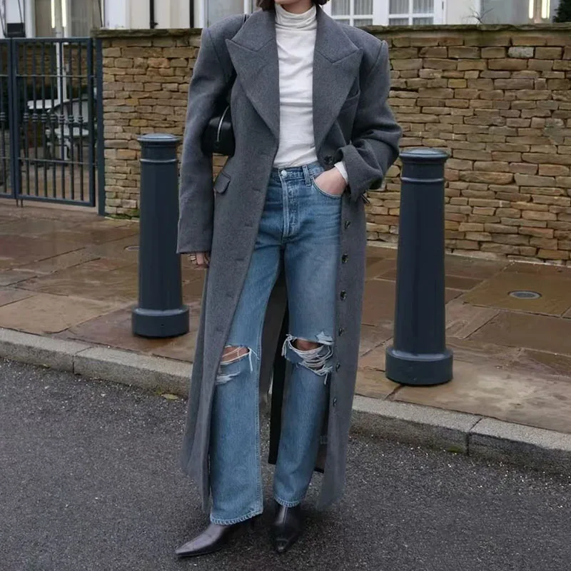 

Женский плащ, новинка осени 2025, однобортная женская ветровка с подкладкой на плечах, облегающая женская ветровка, женская куртка из смеси шерсти y2k