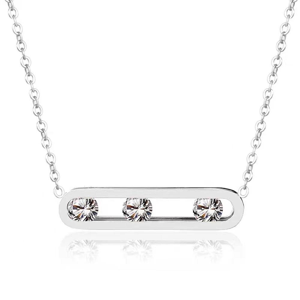 Titanium Steel Not Fade Necklace Bracelet Female Rectangular Banboo pendant Zircon Clavicle Chain Plated  Simple 2Pcs/Set Jewelr image 6
