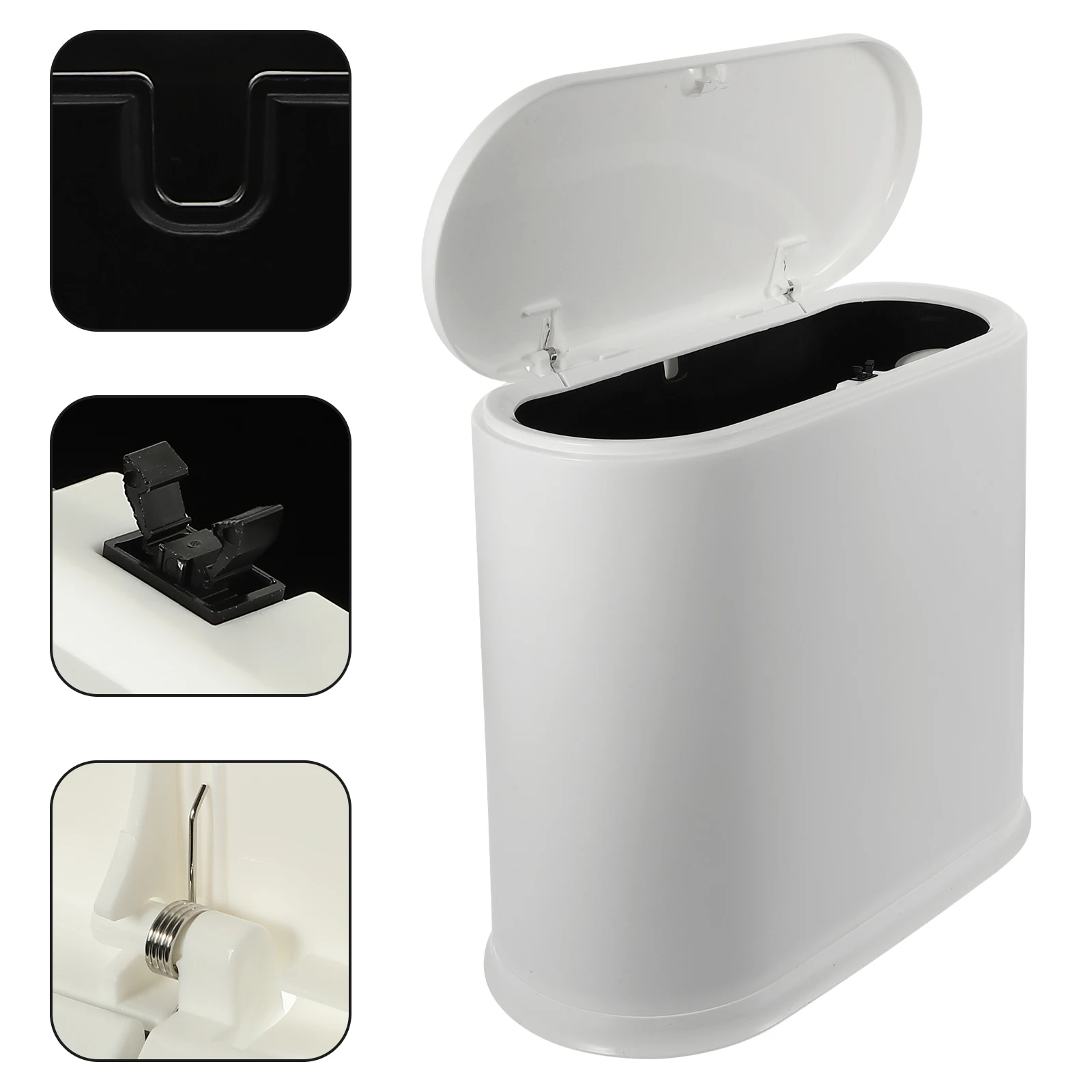 

Garbage Can with Lid Press Trash Trashcan Small Bin Rectangle Bathroom White Pp for