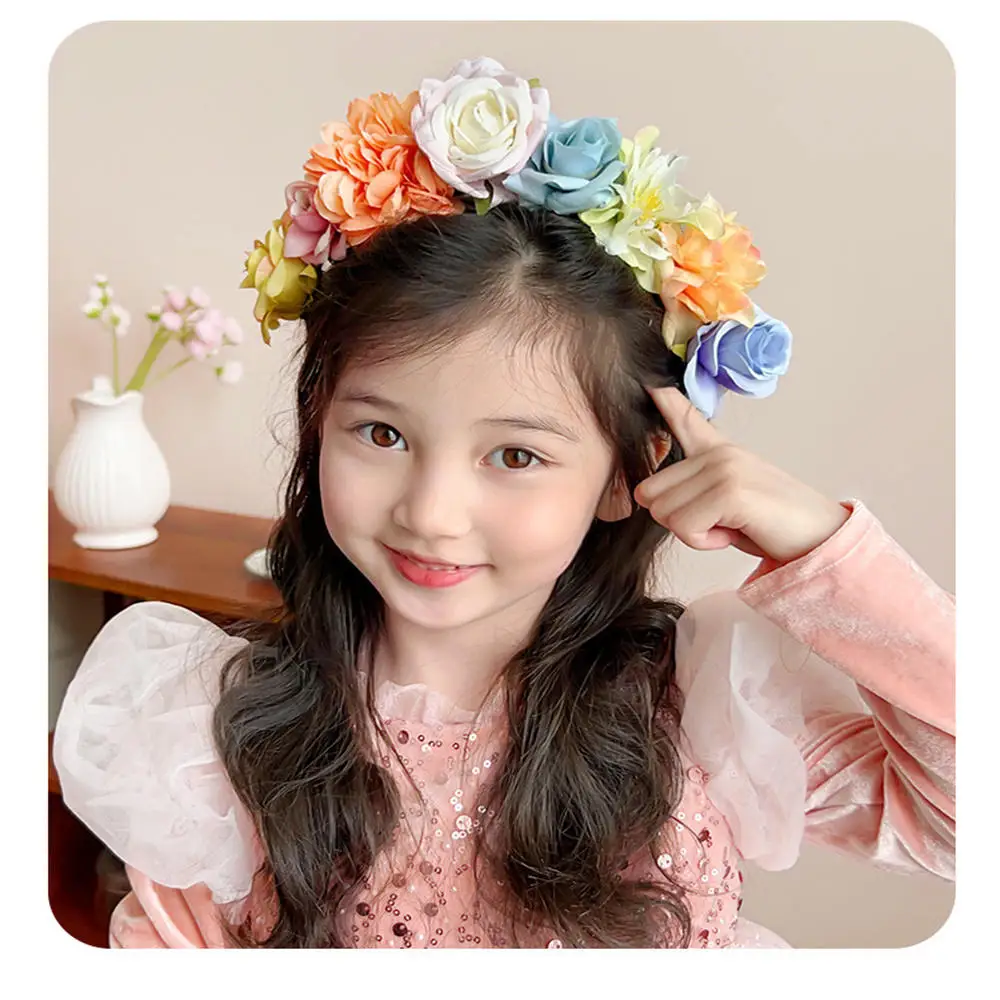 Floral Garland Romantic Wreaths Bride Garland Head Hoop 2024 New Fashion Bohemian Bridal Flower Headbands Hanfu Hair Accessories