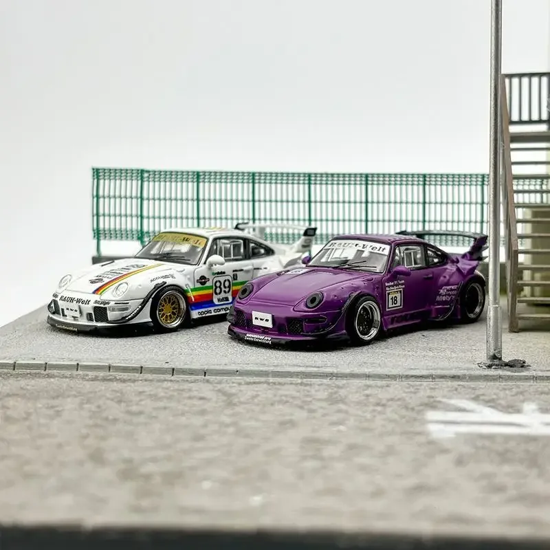 

SW 1:64 Porsche RWB 993 Apple Paint Purple Low Tail Alloy Car Model Collection