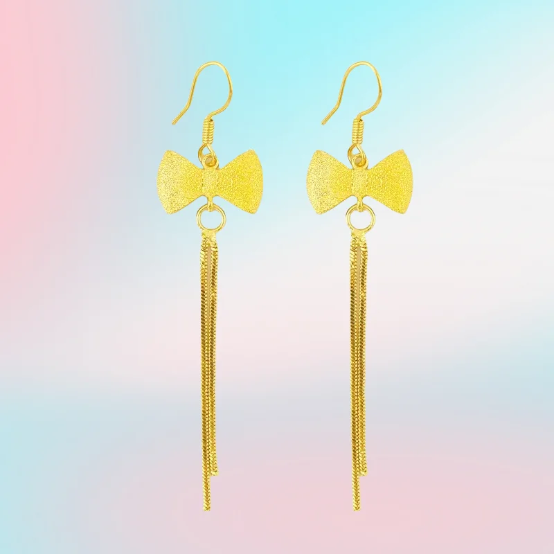 

new 9999 Real Gold 24K Long Japanese and Korean Fashion Earrings, Women's Love Fringed Ear Hooks, Personalized Earrings