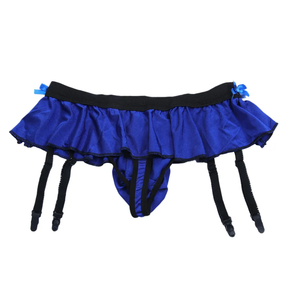 Men\'s Sexy Ruffled Skirt Underwear With Garter Belt Male Bulge Pouch Thongs G-strings Gay Sissy Panties Erotic Bikini Underpants