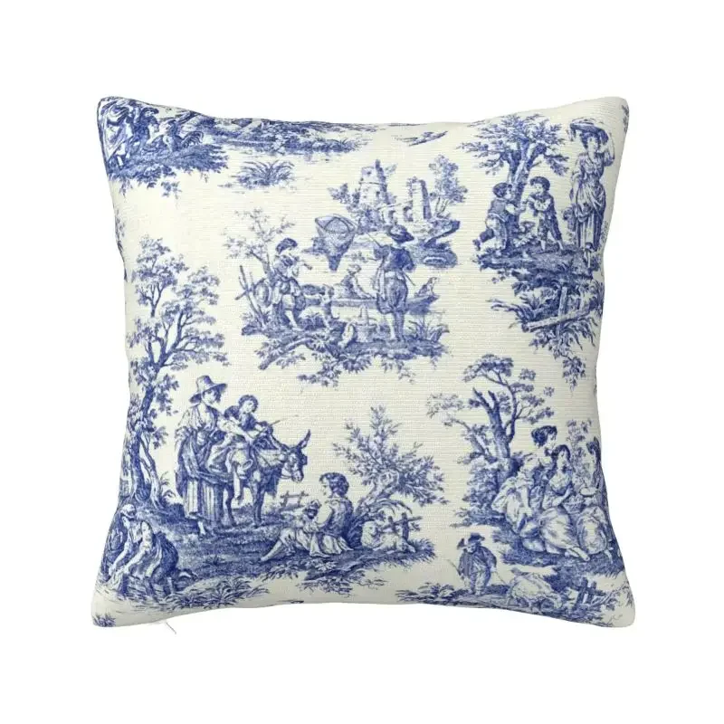 

French Navy Blue Toile De Jouy Motif Pattern Throw Pillow Cover Living Room Decoration Traditional France Art Sofa Cushion